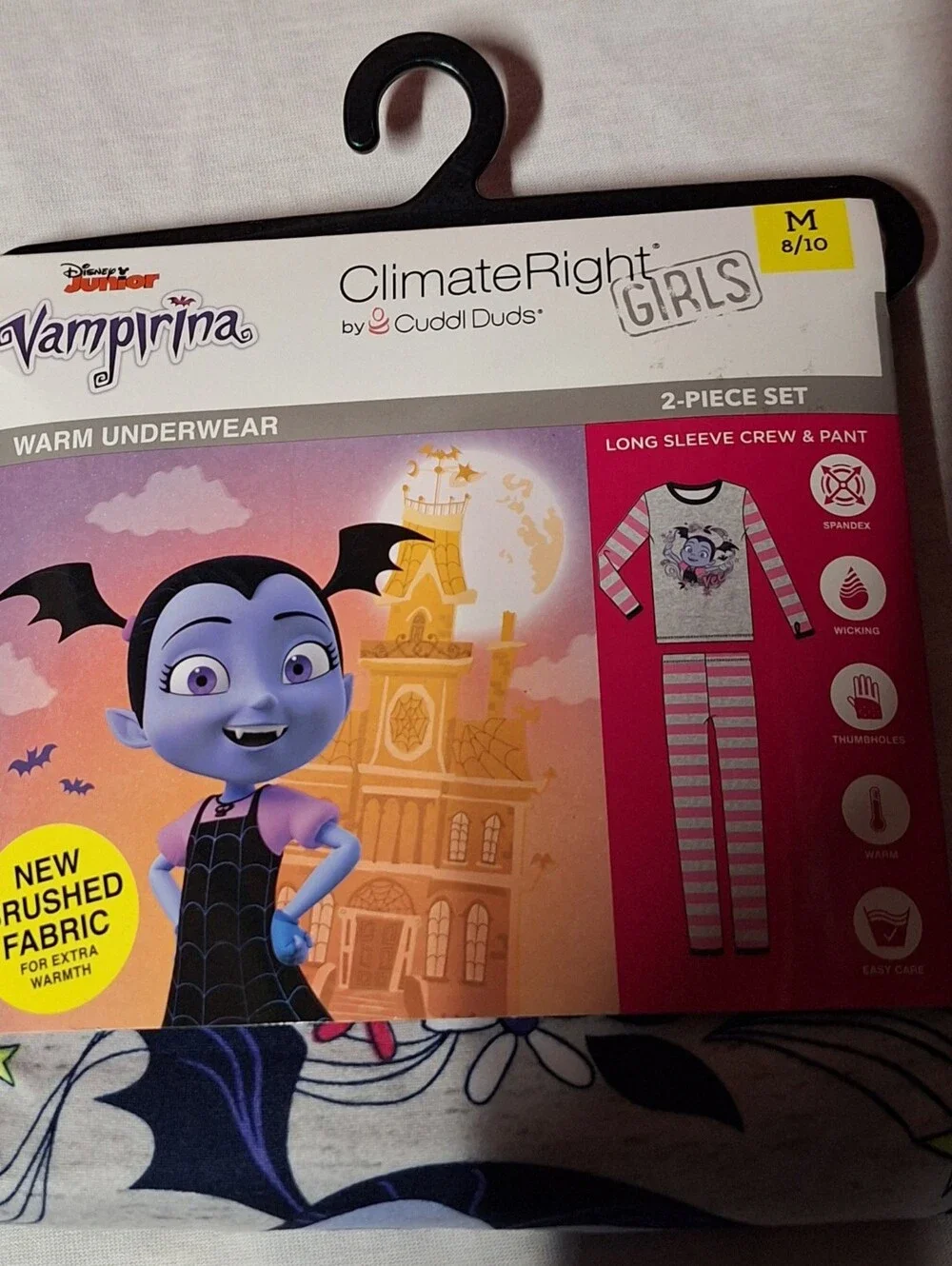 Cuddl Duds Girls Pink and White Stripe Vampirina ClimateRight Pajama Set